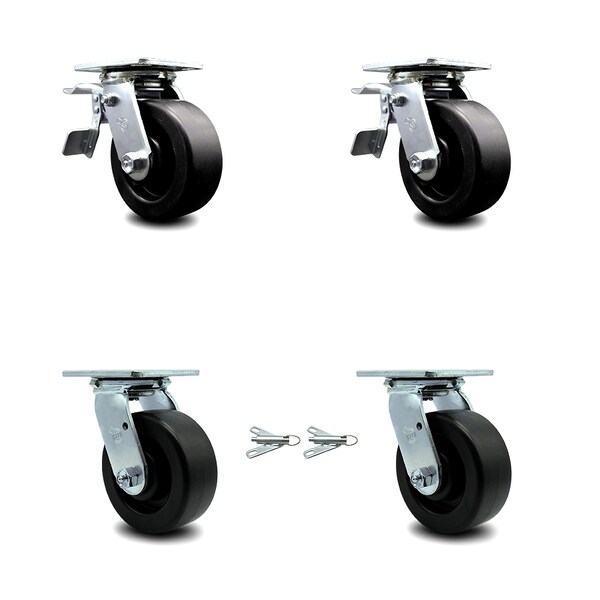 5 Inch Polyolefin Caster Set with Ball Bearings 2 Brakes 2 Swivel Locks SCC